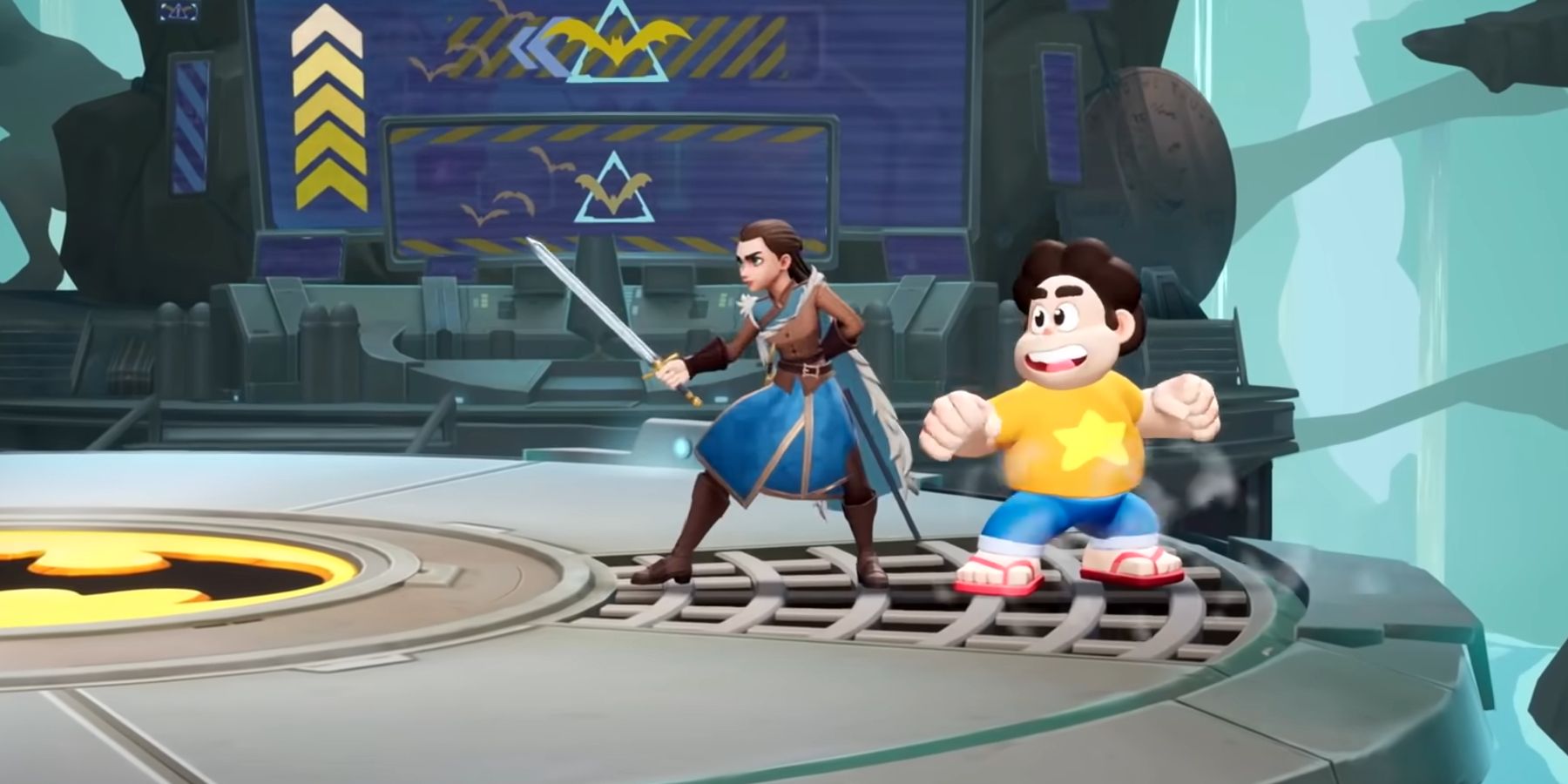 Arya Stark and Steven Universe in the Batcave in MultiVersus