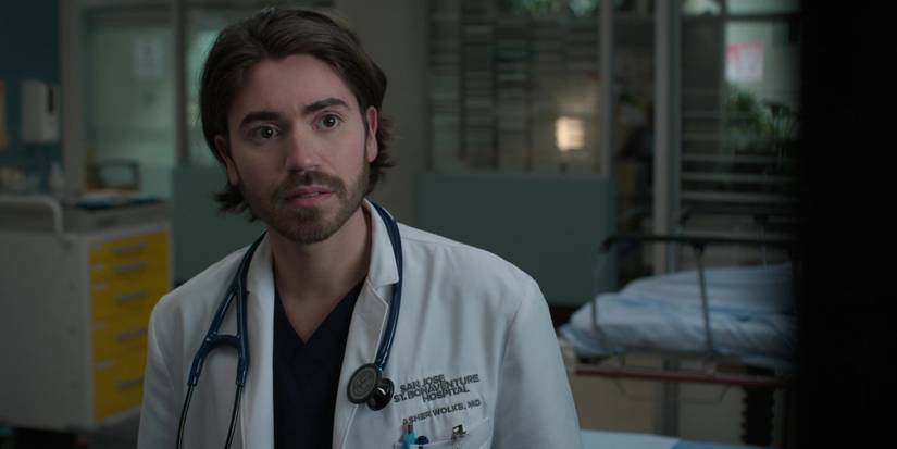 Dr. Asher Wolke (Noah Galvin) wearing his white coat in The Good Doctor.