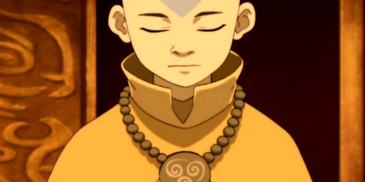 Aang closes his eyes in Avatar The Last Airbender.
