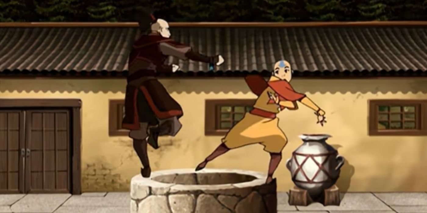 Aang and Zuko fighting in Avatar