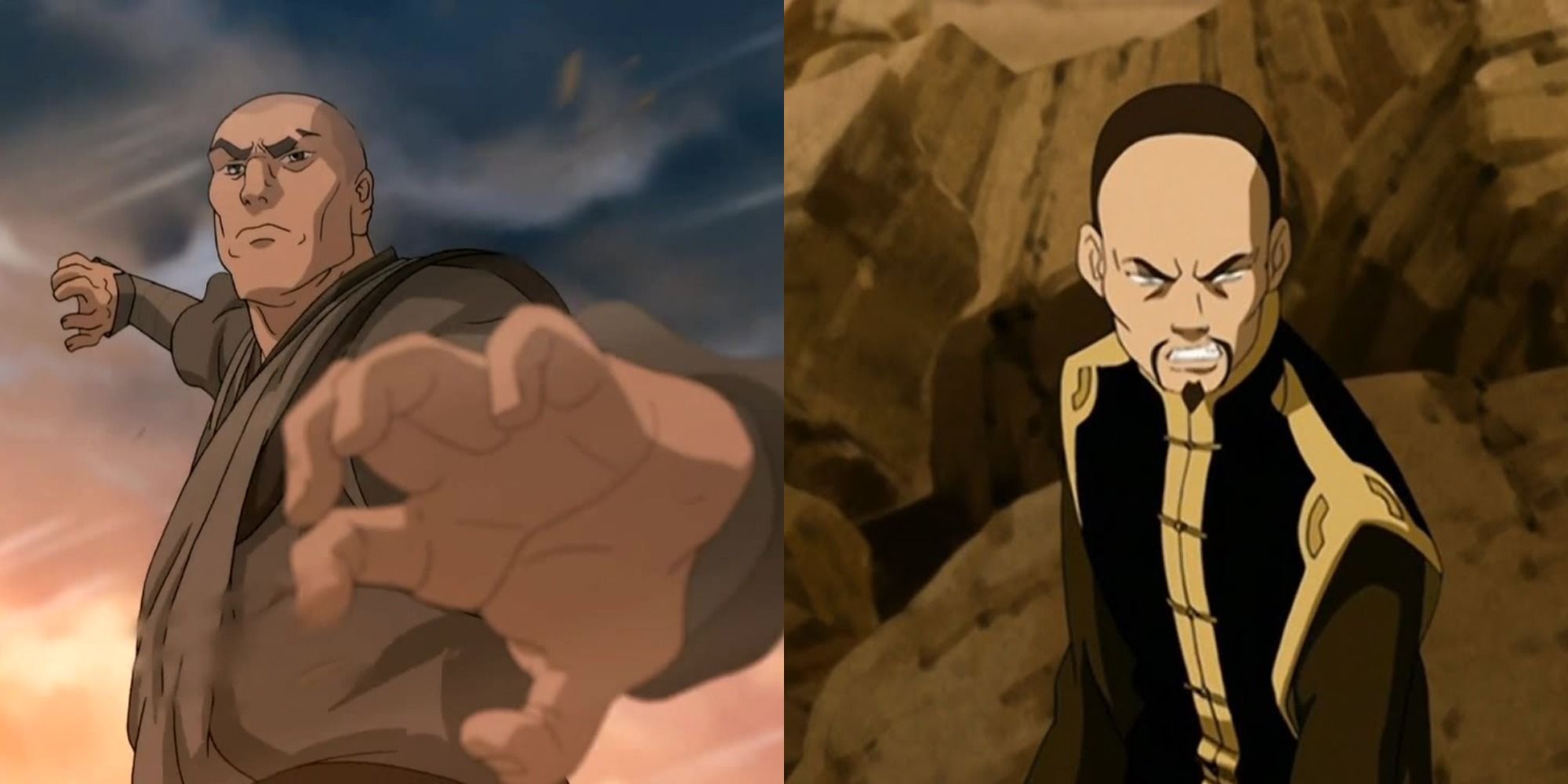 Split image showing Zaheer and Long Feng fighting in Avatar