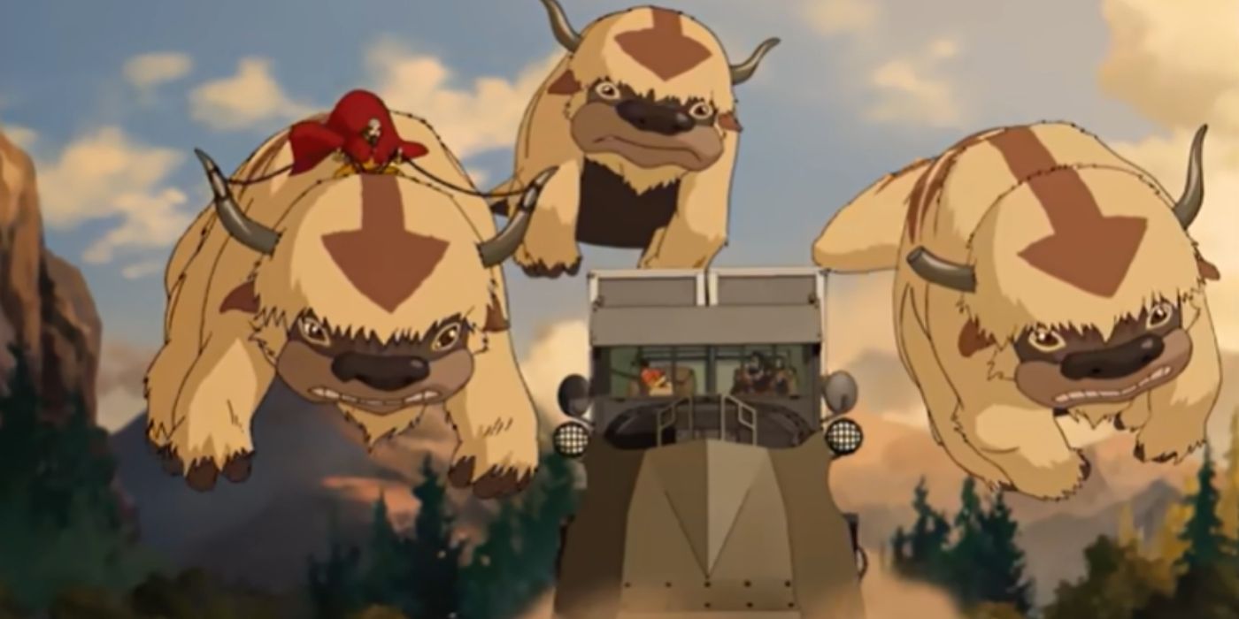 Three bison flying next to a truck in ATLA