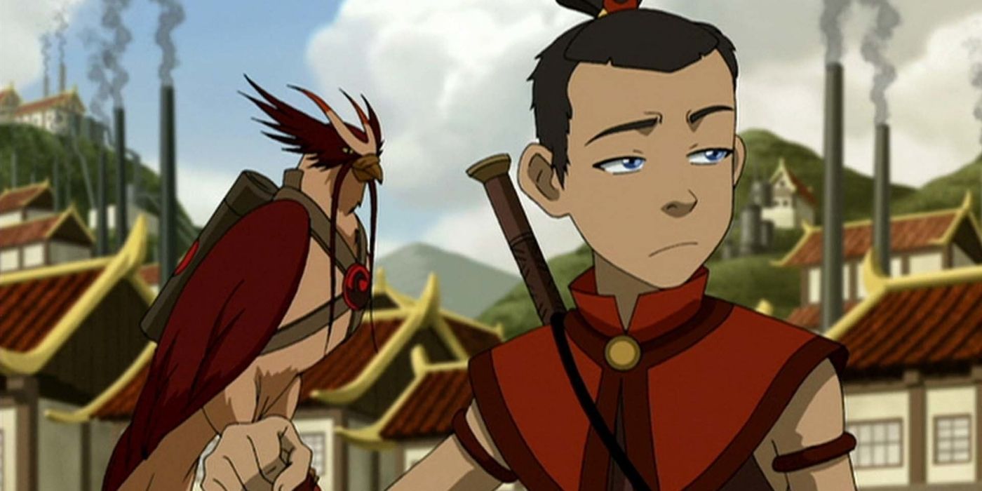 Sokka looking sad while a bird stands on his arm in Avatar The Last Airbender