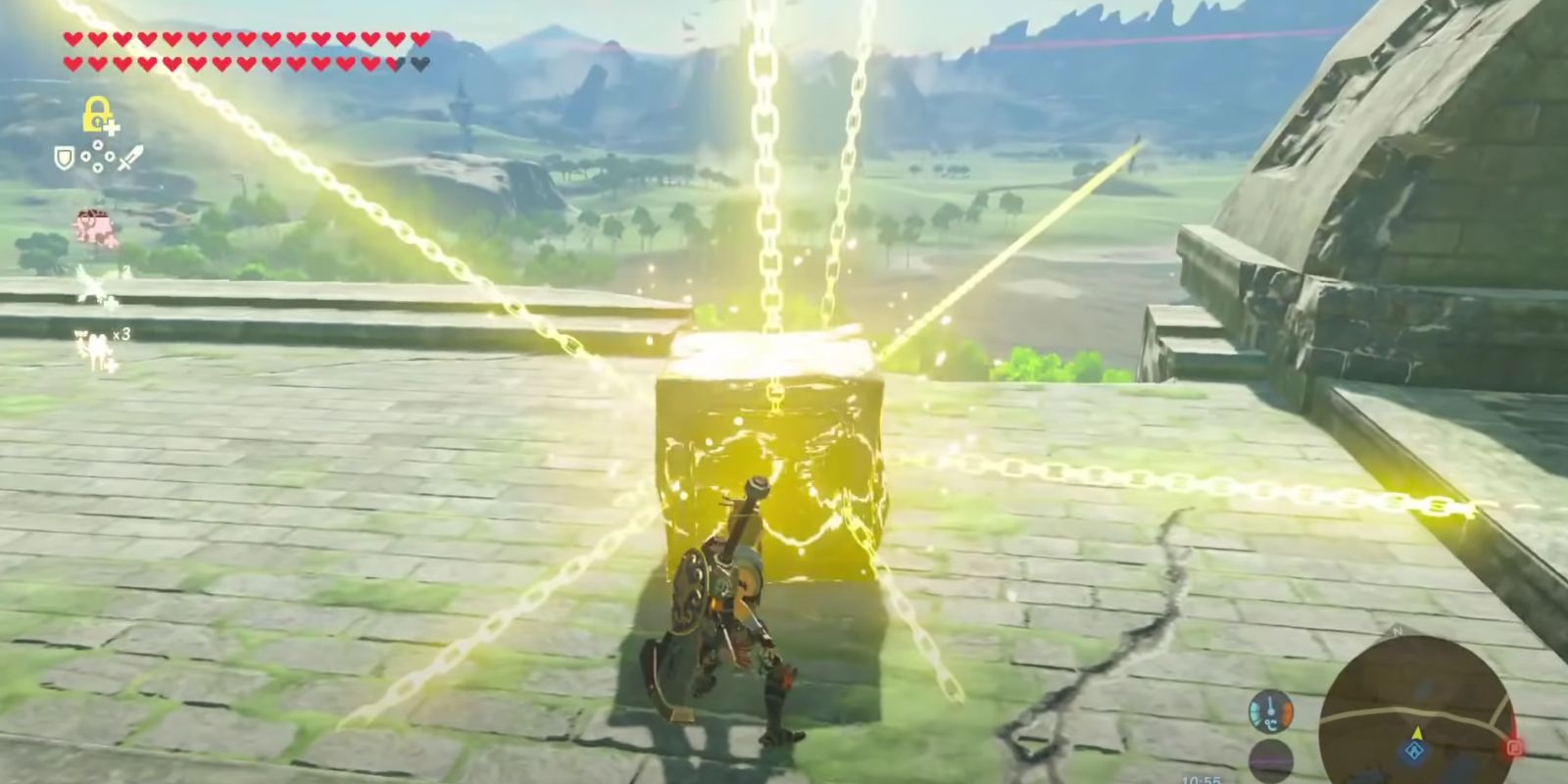 Link freezes a box with the Stasis Rune in Breath of the Wild