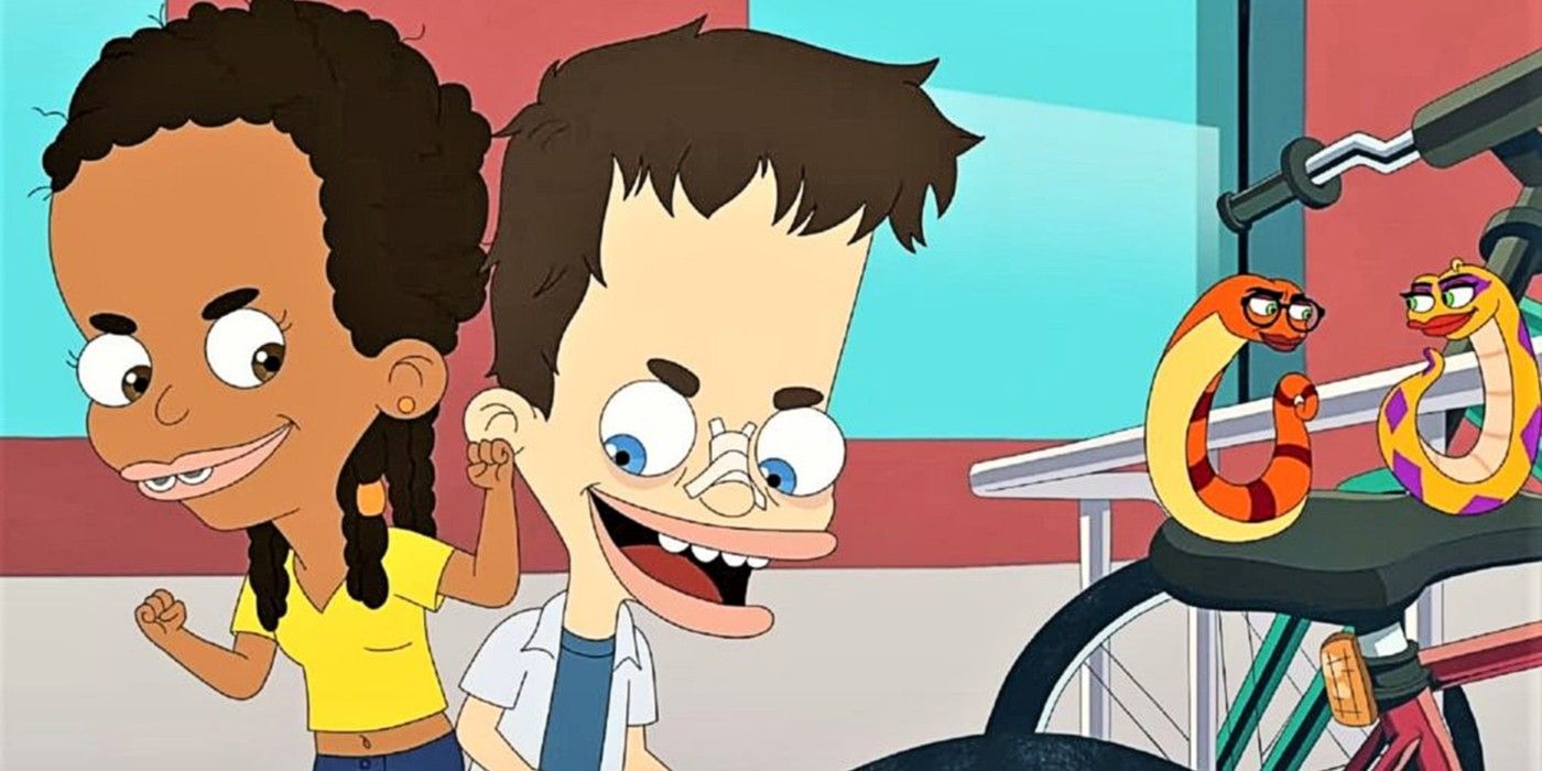 Hateworms Walter and Rochelle sat on a bike watching Nick and Missy in Big Mouth