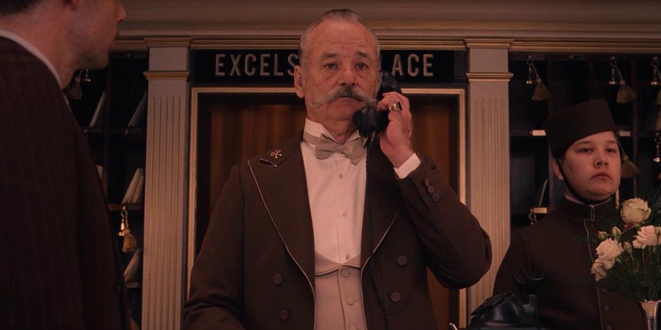 Bill Murray speaking on the phone in The Grand Budapest Hotel