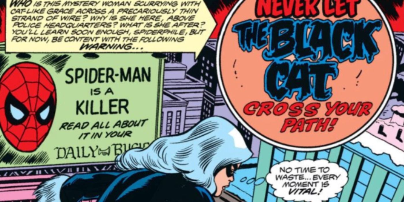 Black Cat on a rooftop in Marvel Comics.