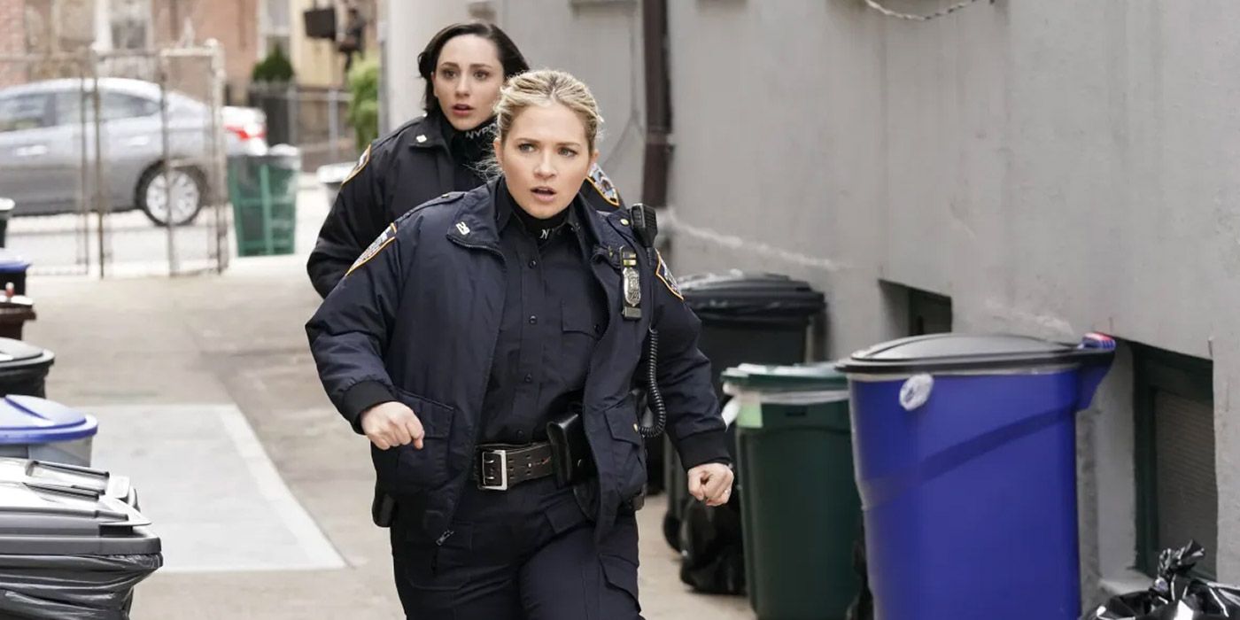 Eddie and her partner running into an alley in Blue Bloods