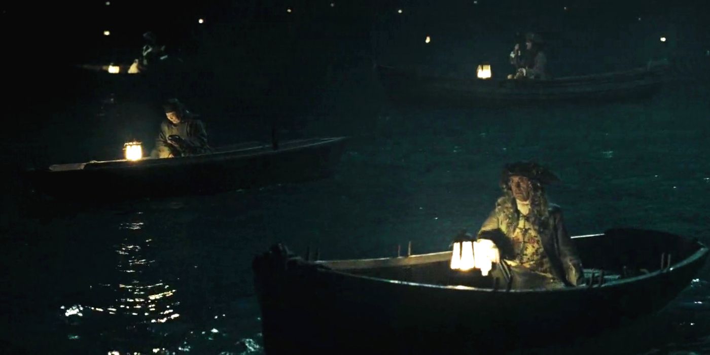 Boats of the dead in Davy Jones' Locker in Pirates of the Caribbean: At World's End