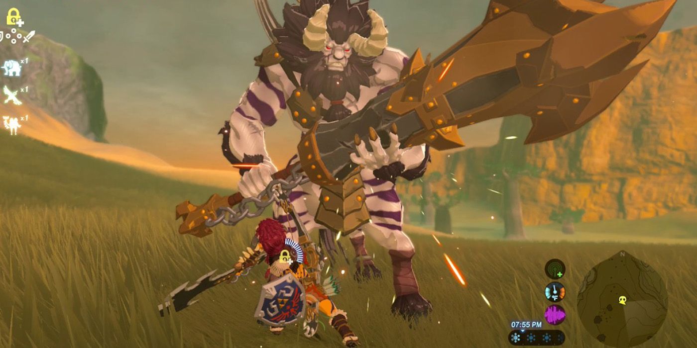 Breath of the Wild Link Fighting a Massive Lynel