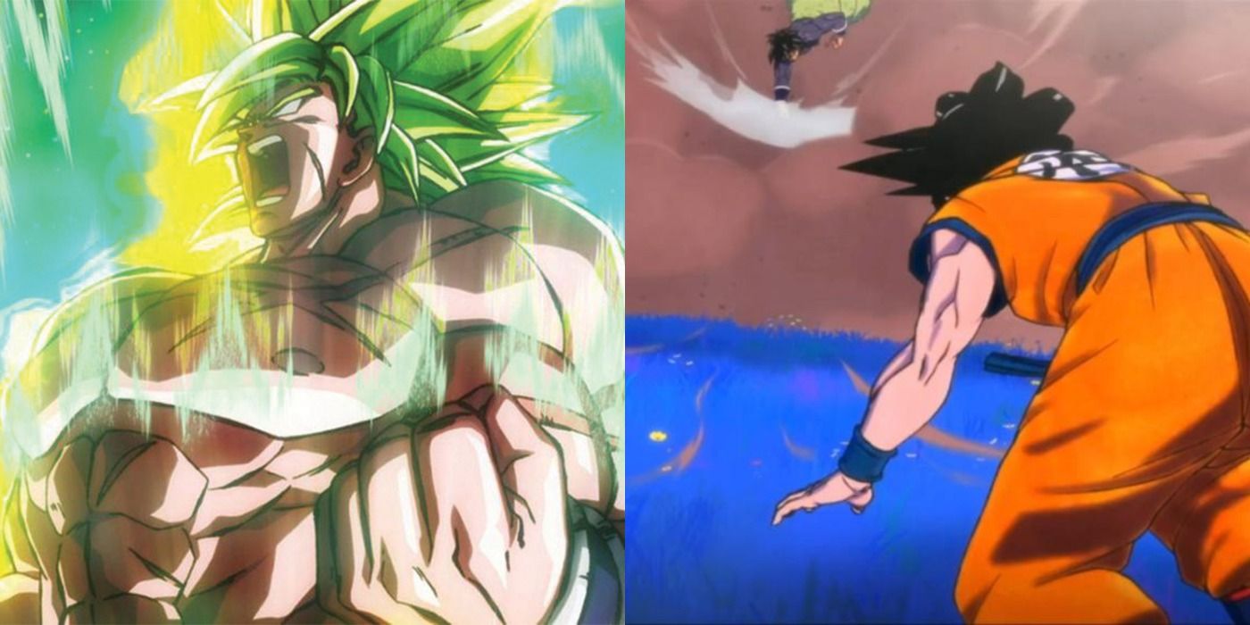 Split image of Broly in the first Dragon Ball Super movie and the trailer for Super Hero
