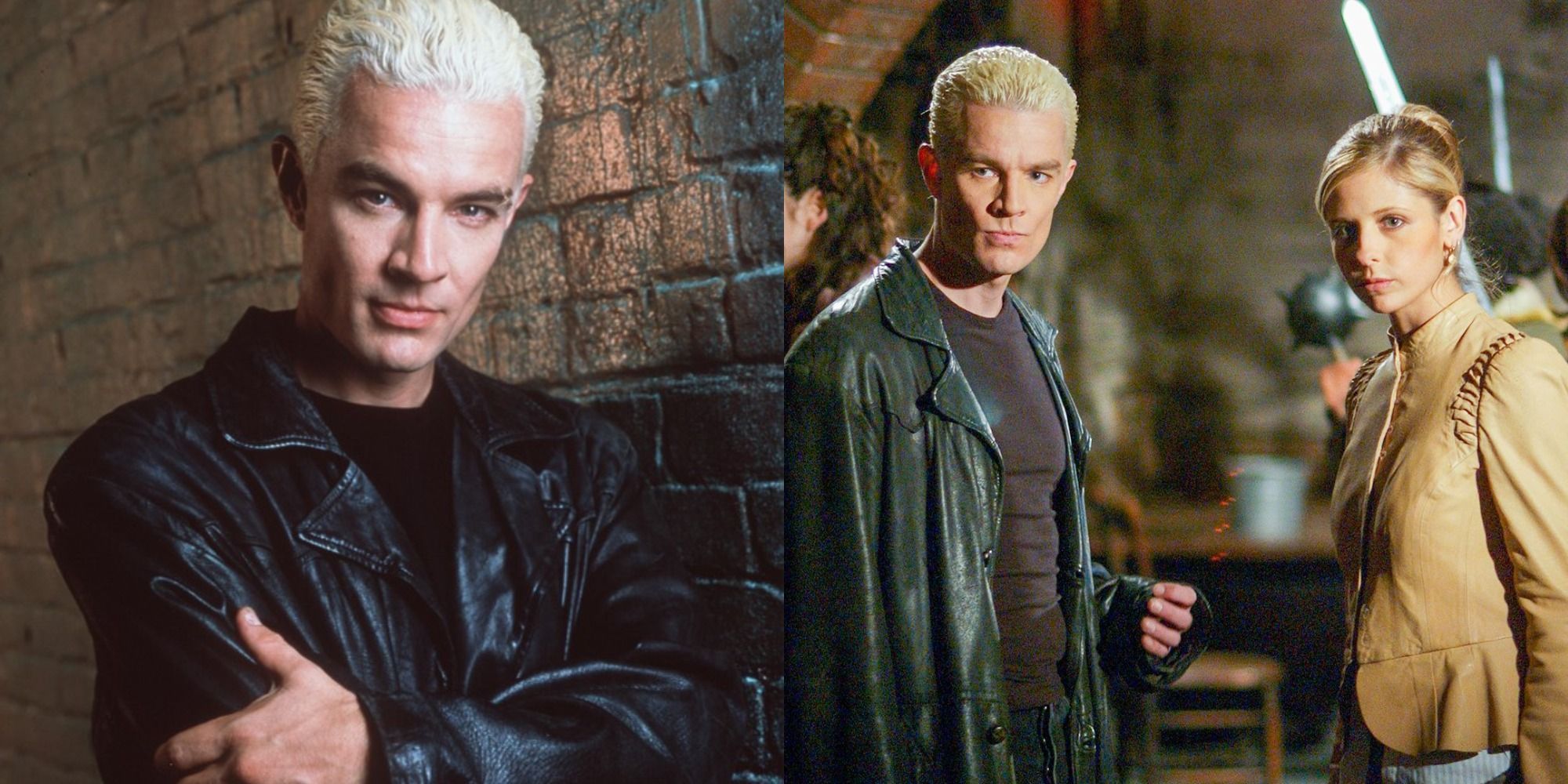 Split image showing Spike alone and with Buffy in Buffy the Vampire Slayer