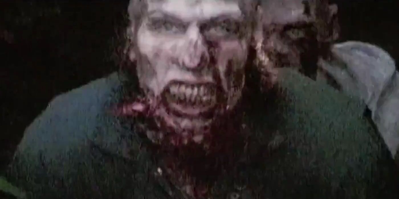 Camcorder footage of a zombie at the end of Dawn of the Dead 2004