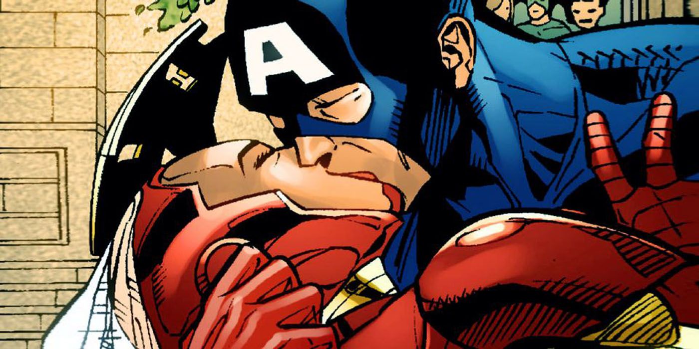 Captain America kisses Iron Woman.