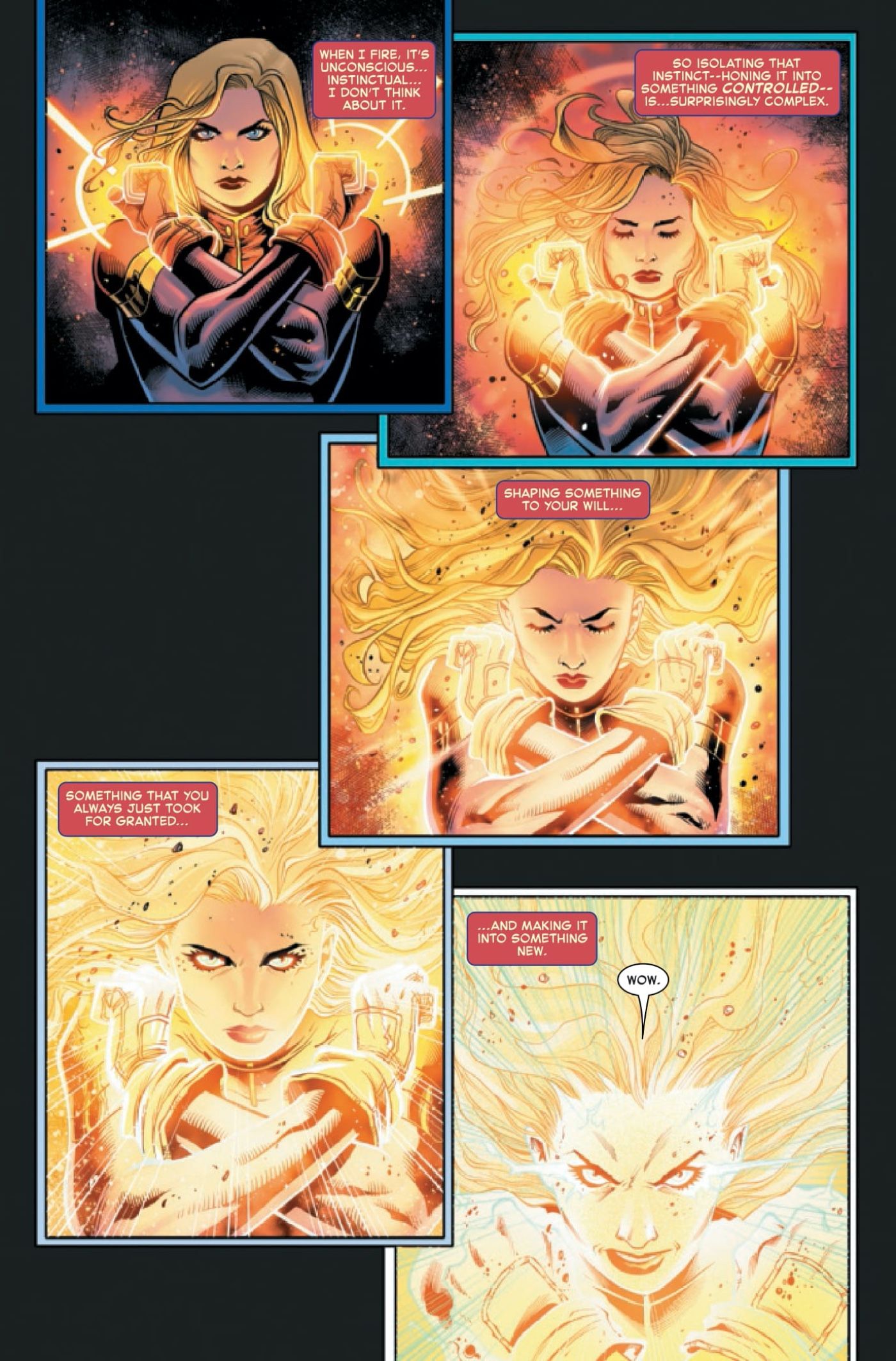 Captain Marvel 34 preview page, showing Carol trying to escape her prison using a trick she learned from Monica Rambeau