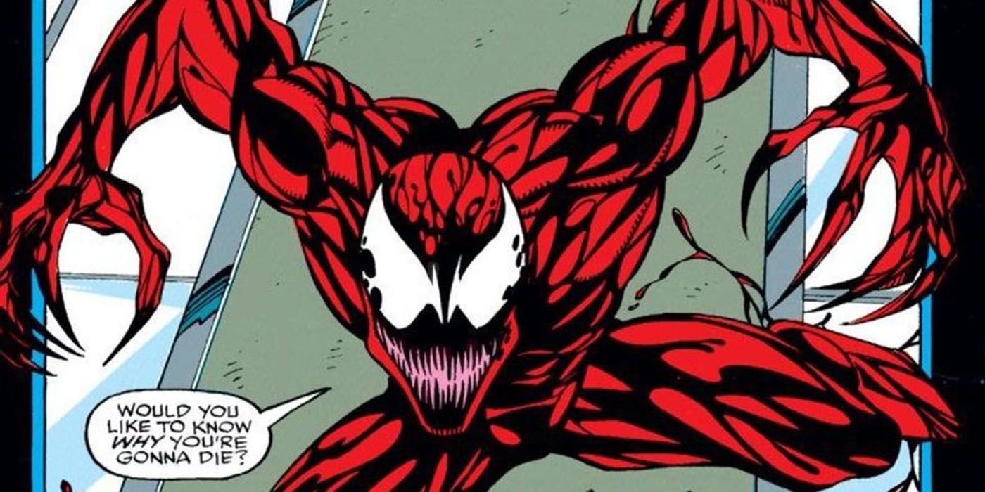 Carnage threatening someone in the comics