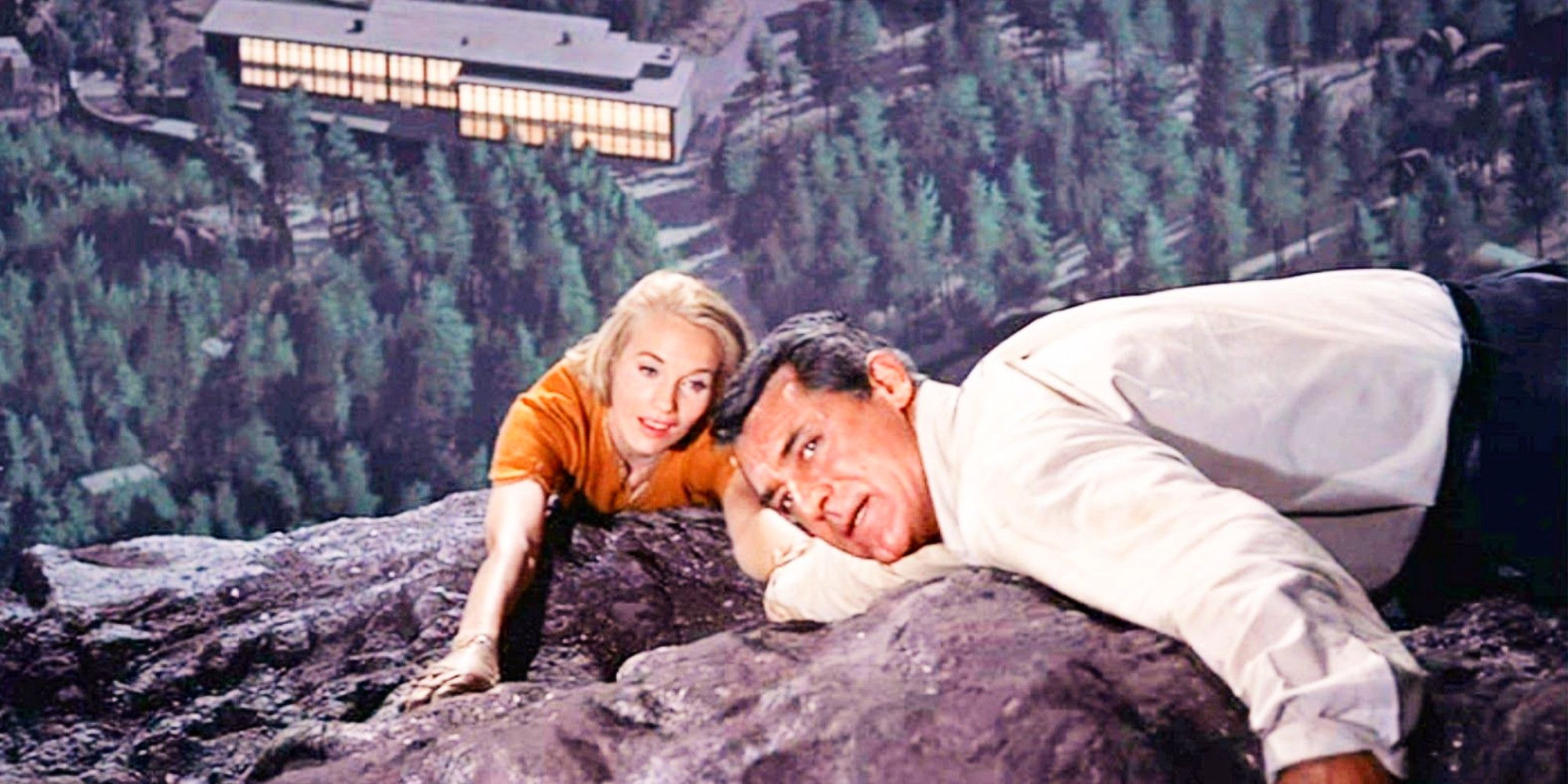 Cary Grant as Roger Thornhill and Eva Marie Saint as Eve Kendall in North By Northwest