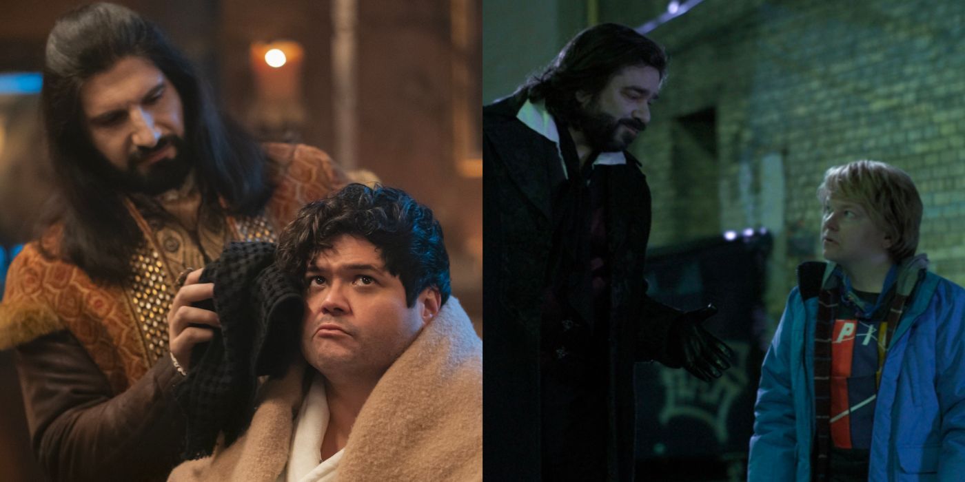 A split image showing characters from What We Do in the Shadows