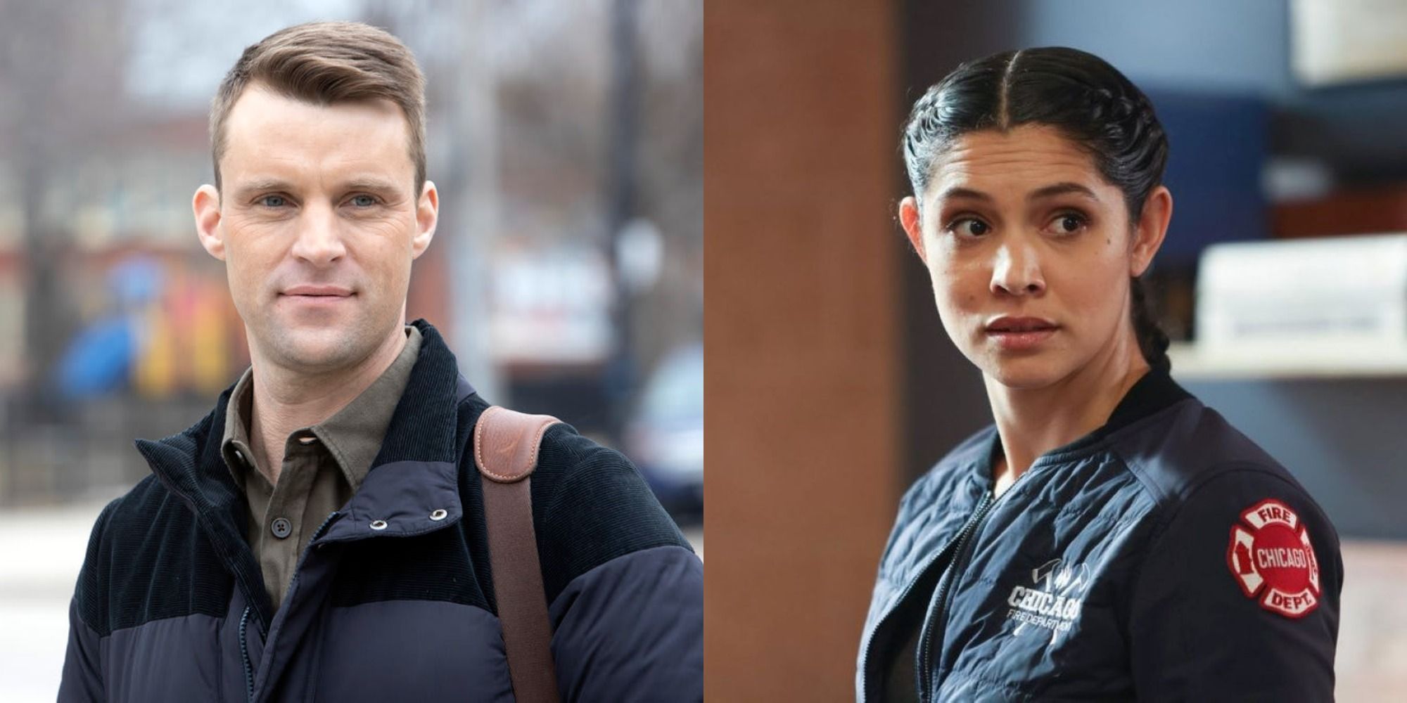 Split image showing Matthew and Stella in Chicago Fire