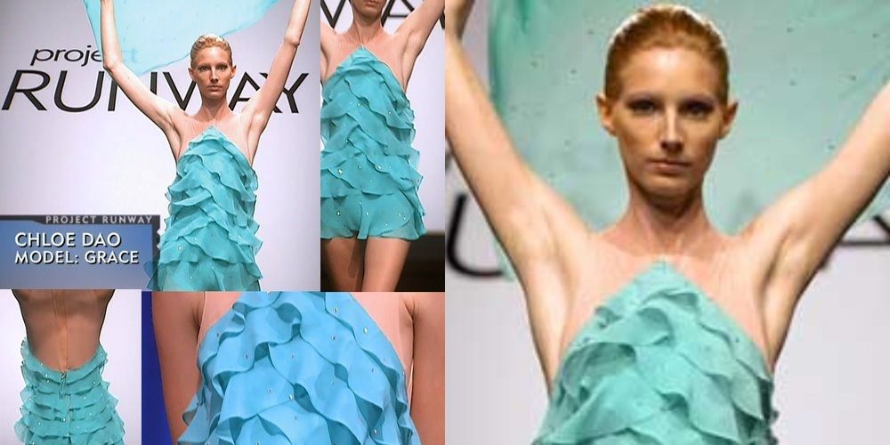 Chloe Dao Project Runway figure skating dress in a collage