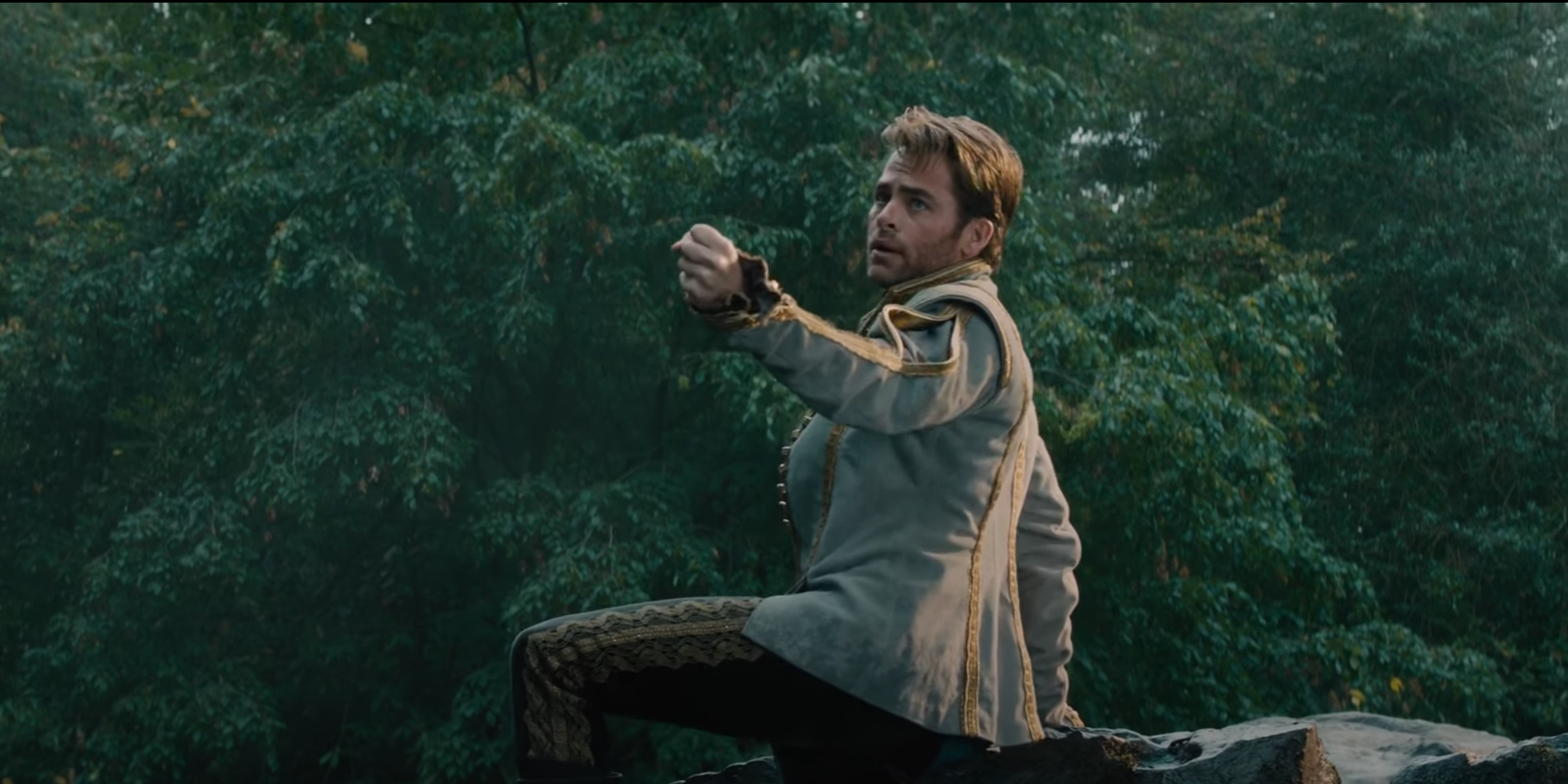An image of Chris Pine dramatically singing 'Agony' from Into The Woods.