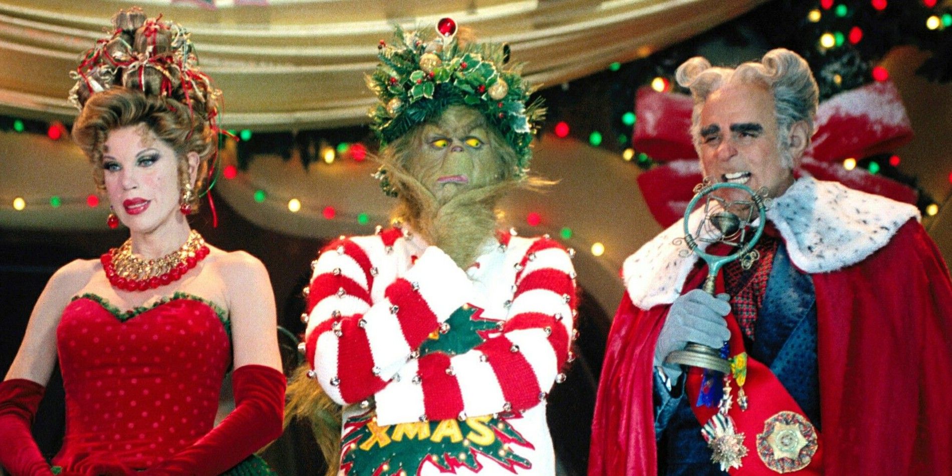 Christine Baranski, Jim Carrey e Jeffrey Tambor em Como o Grinch roubou o Natal