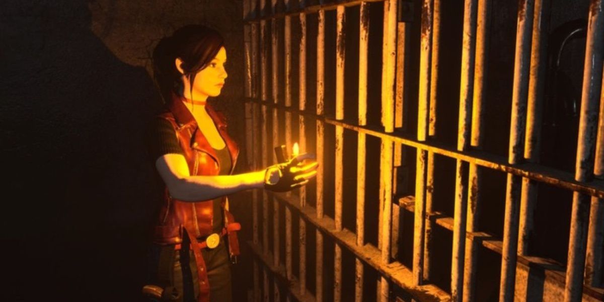 Claire Redfield stands by a prison cell in Resident Evil Code Veronica.