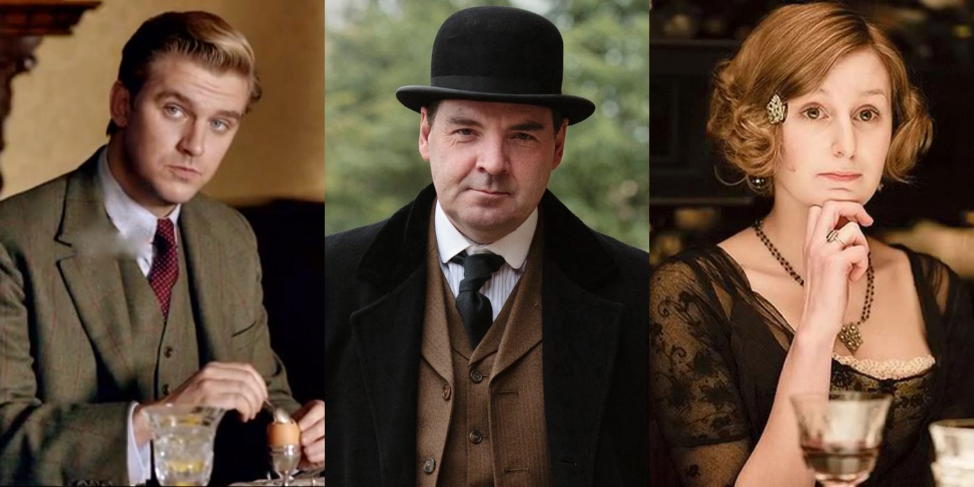 Matthew, John and Edith from Downton Abbey in a split image