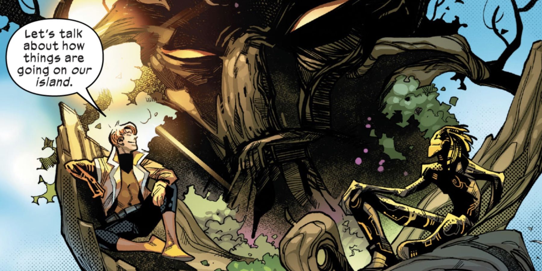 Cypher Doug and Krakoa talk in X-Men comics.
