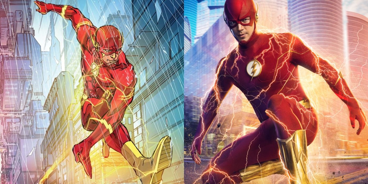 Split image showing The Flash in the comics and the show