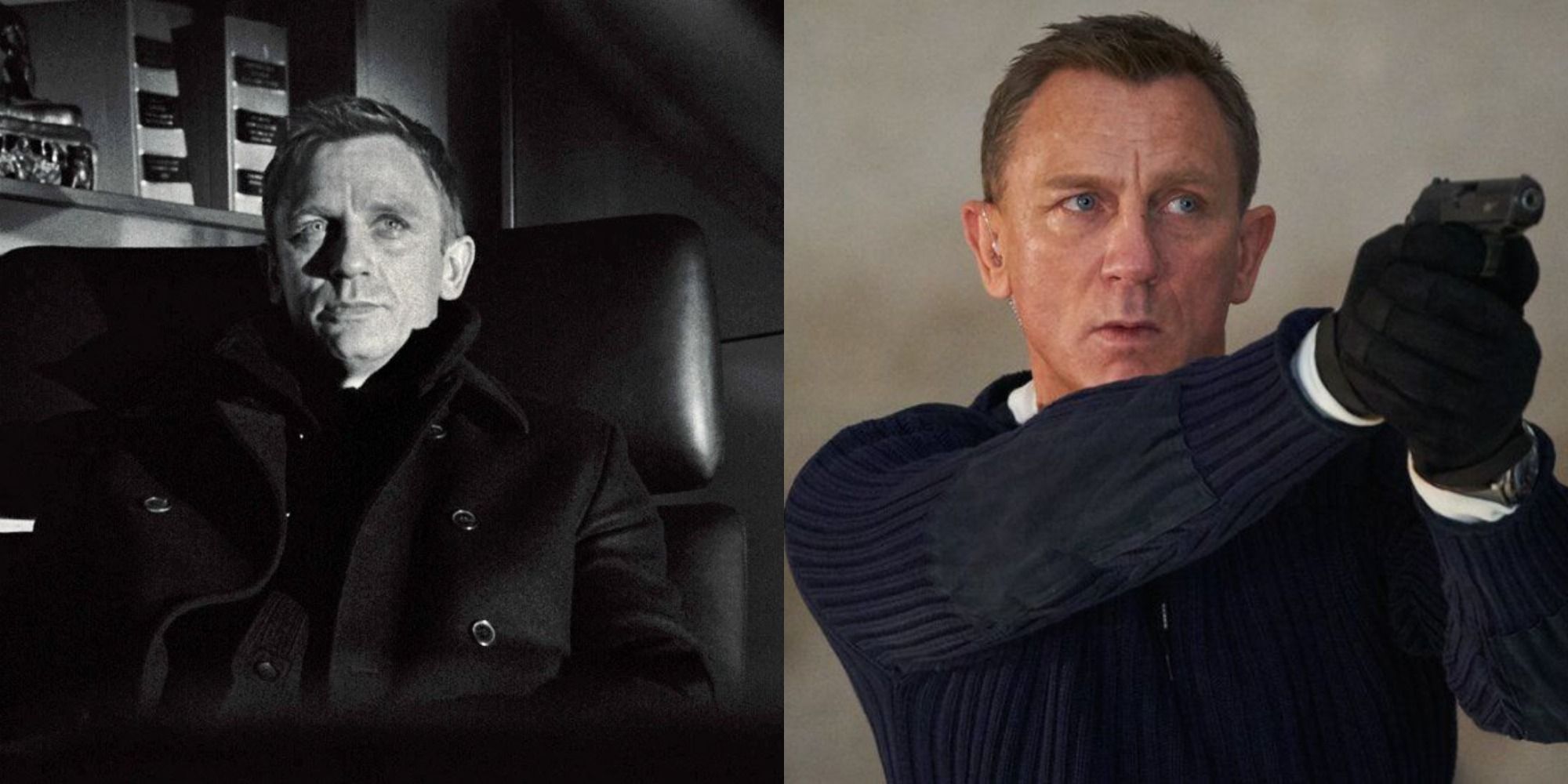 Split image of Daniel Craig as James Bond in Casino Royale and No Time to Die
