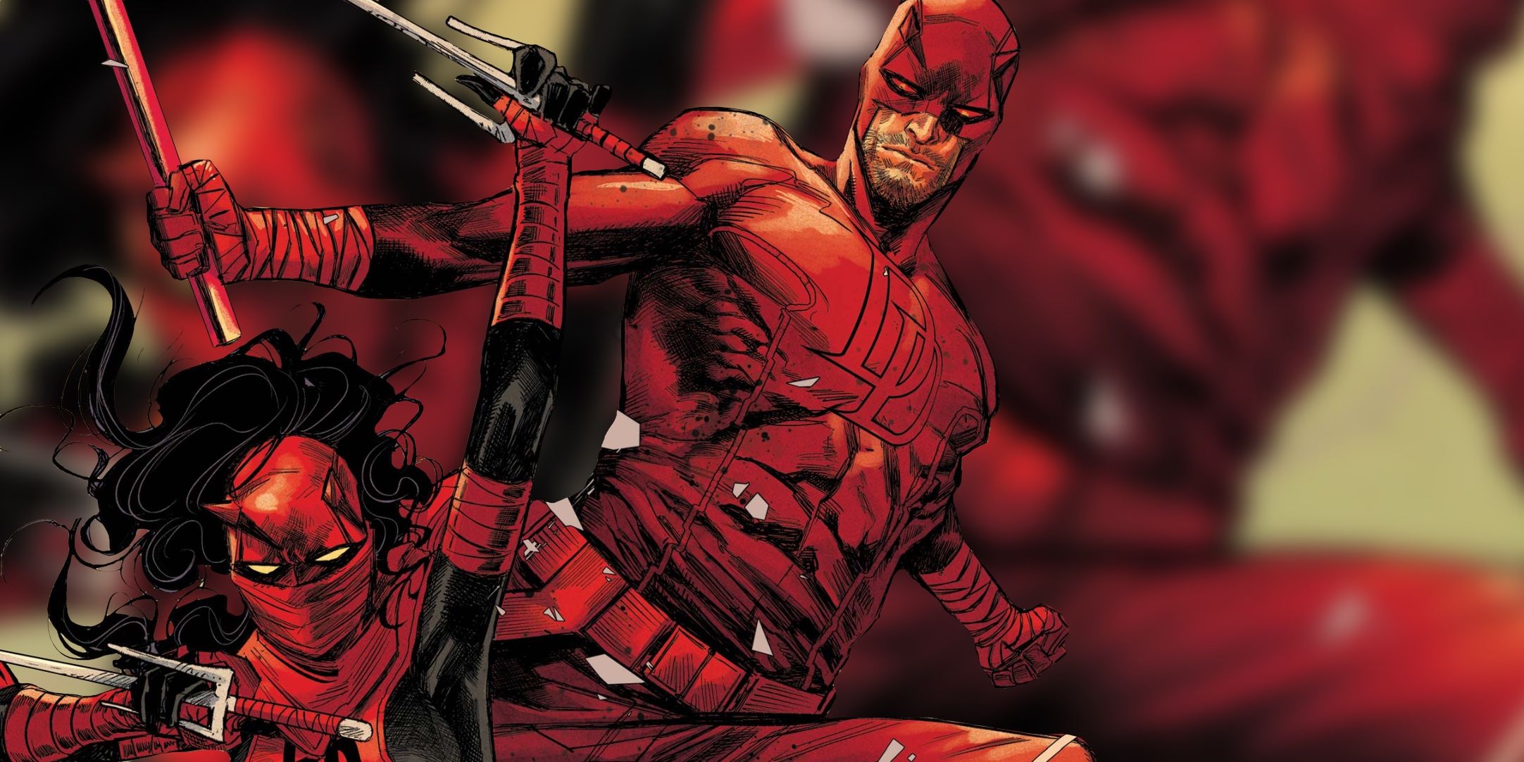 Daredevil &amp; Elektra fighting together.