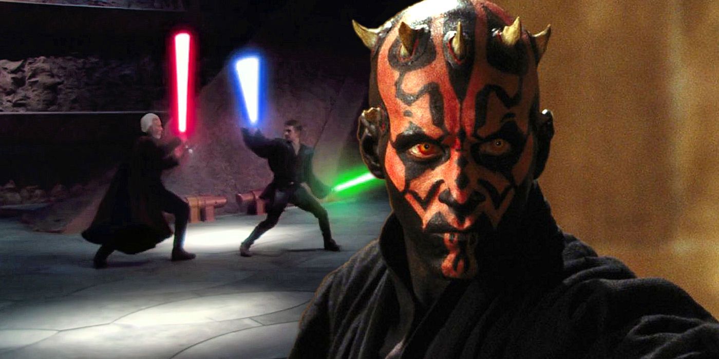 Darth Maul with Anakin Skywalker fighting Count Dooku in Attack of the Clones