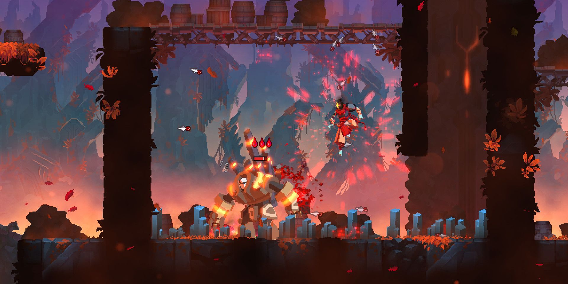 A screenshot shows combat in Dead Cells