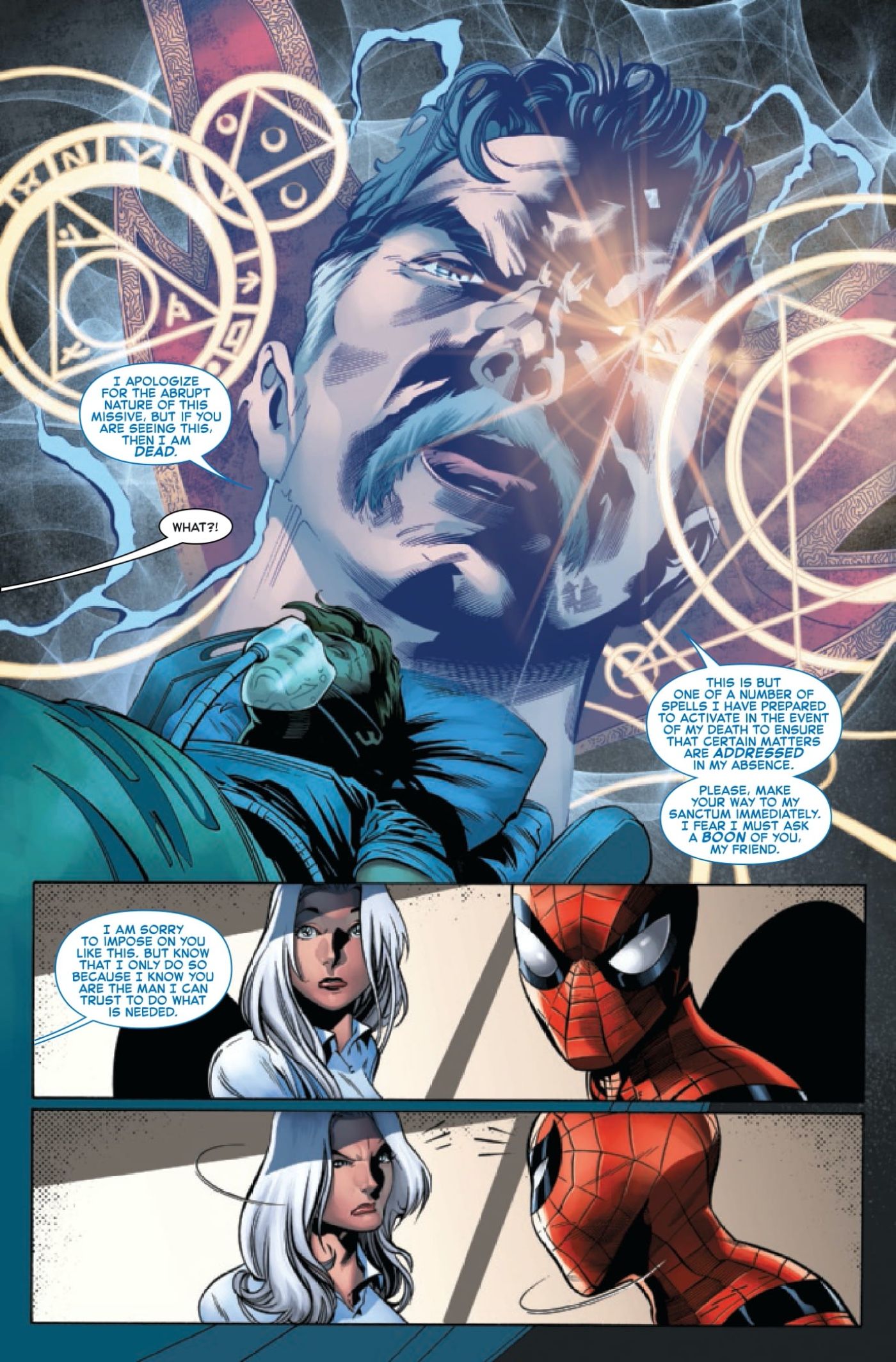 Doctor Strange interrupts Black Cat and Spider-Man's argument