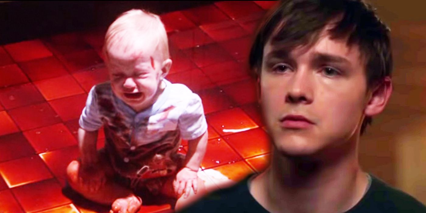 Grown Harrison superimposed over baby Harrison in Dexter New Blood. 