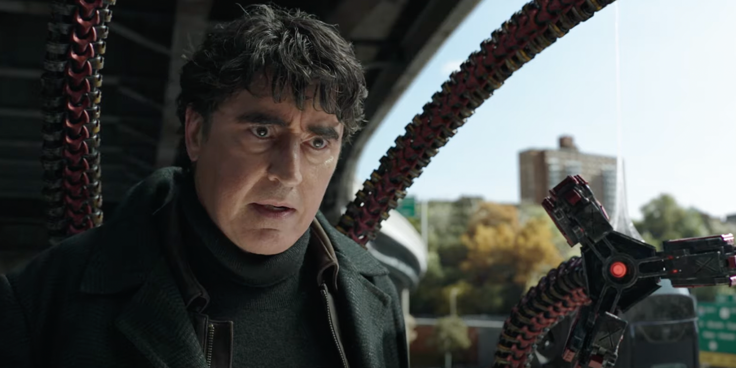 Doc Ock looks confused as his tentacles appear beside him in Spider-Man: No Way Home.