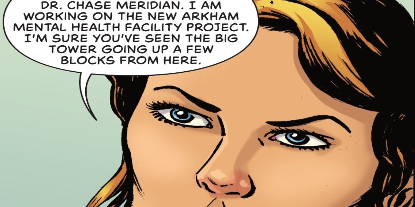 Doctor Chase Meridian explains the new Arkham Tower to Nightwing