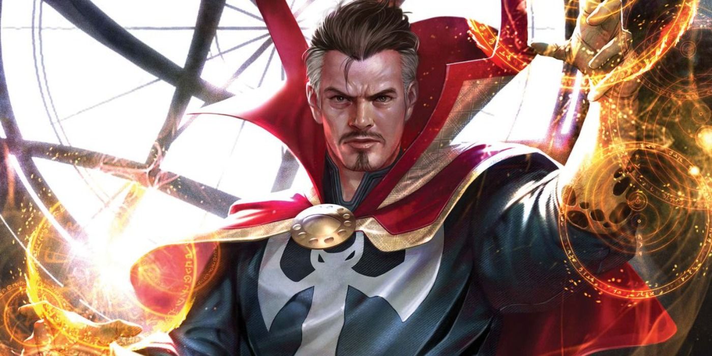 Doctor Strange in costume wielding magic in his hands as Sorcerer Supreme in Marvel Comics.