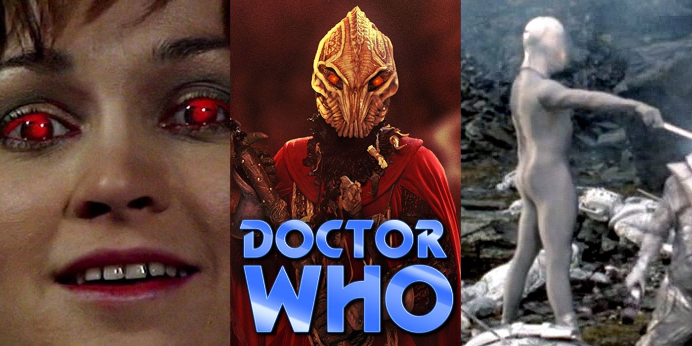 Split image of the Mara, a Sycorax and the Raston Robot from Doctor Who