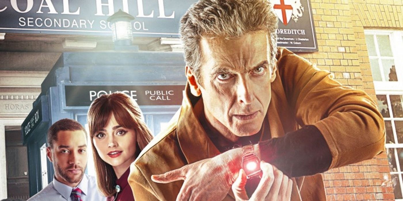 Poster for the episode The Caretaker showing the Doctor, Clara, and a third man