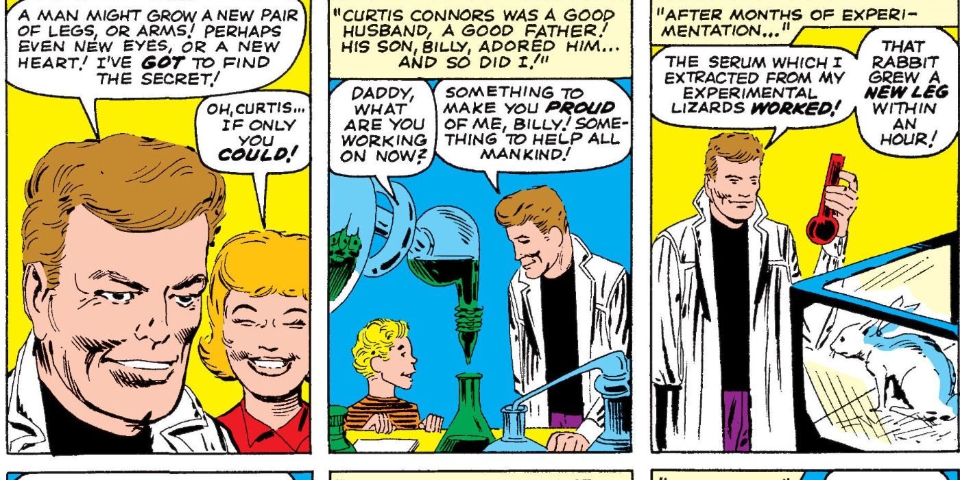 Dr. Curt Connors develops serum in Marvel Comics.