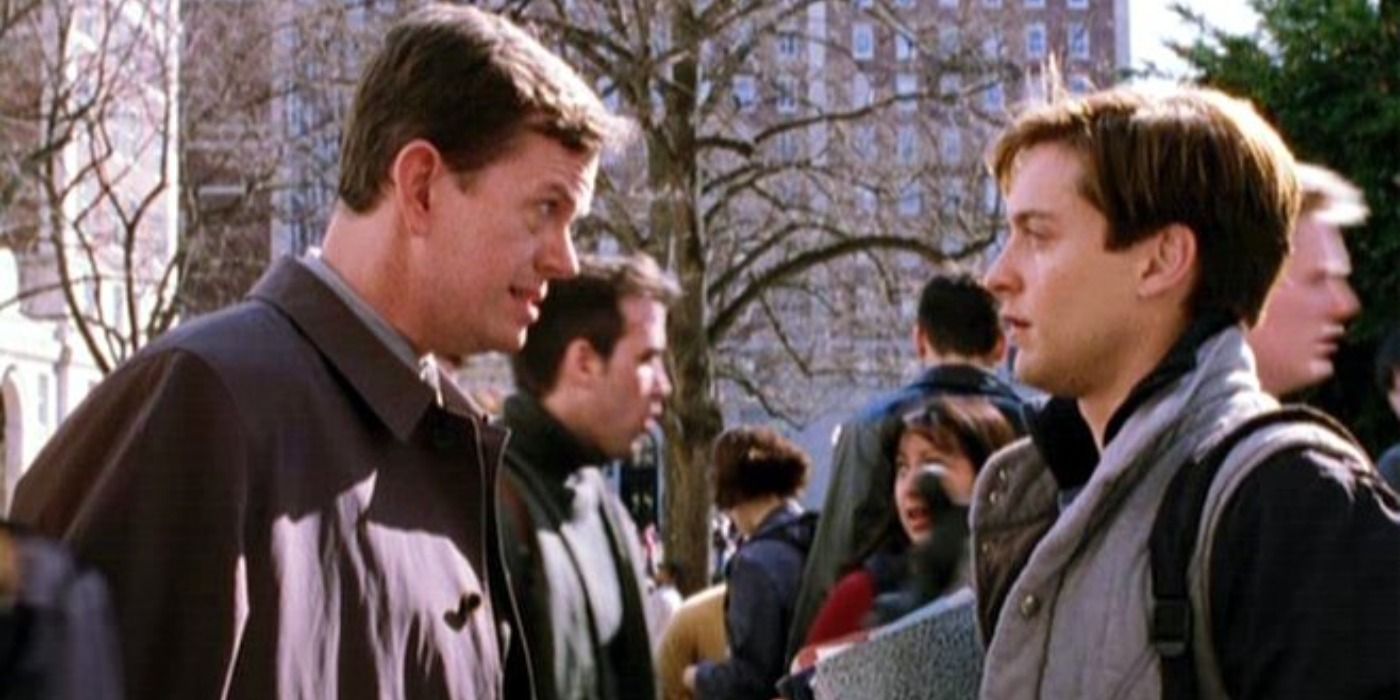 Dr. Curtis Connors talks to Peter Parker in Spider-Man.