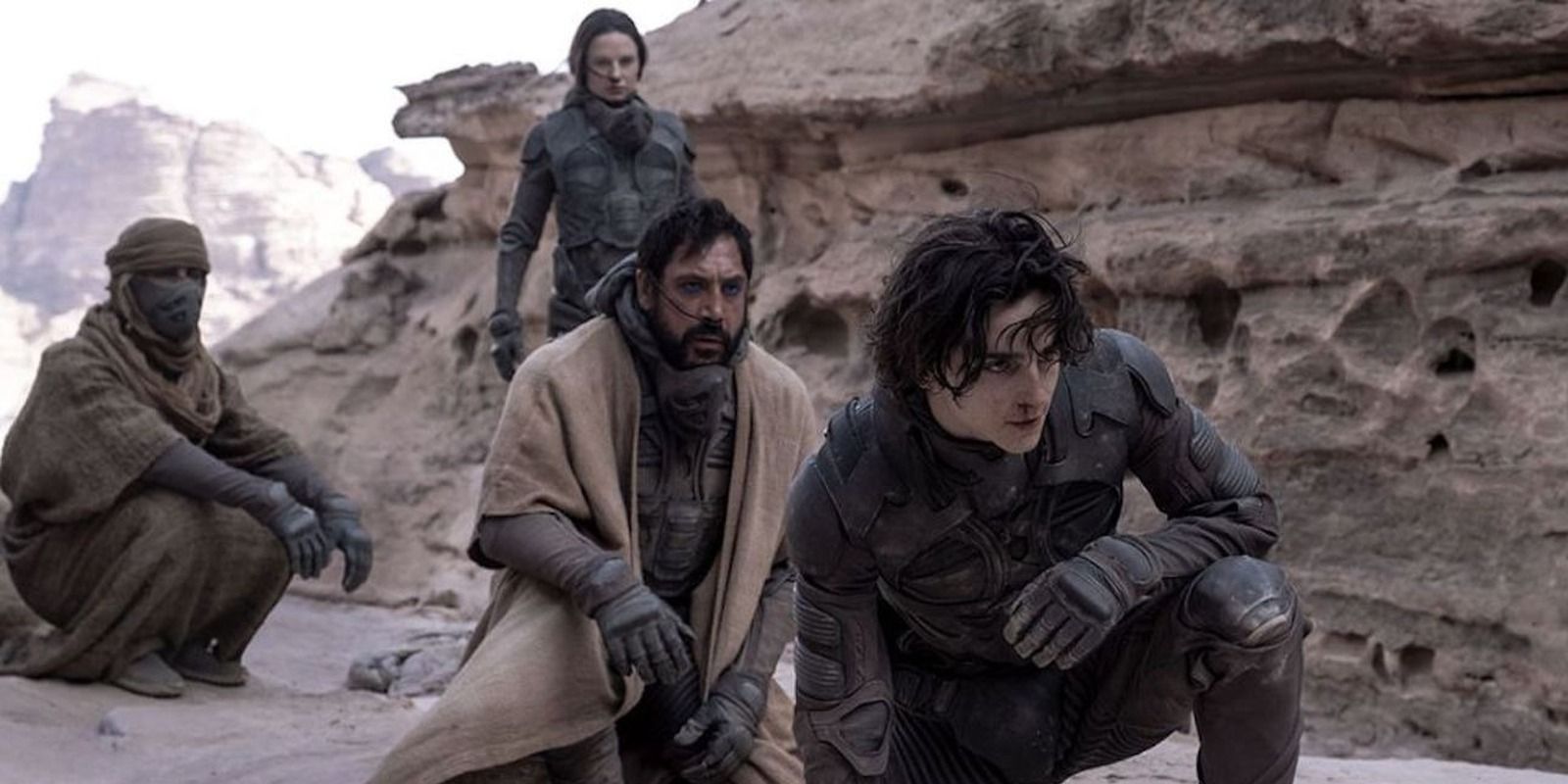 Jessica, Silgar, and Paul on Arrakis in Dune 2021