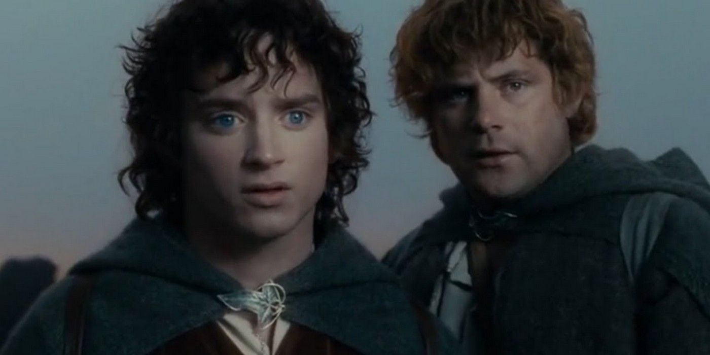 Elijah Wood como Frodo e Sean Astin como Sam em Senhor dos Anéis
