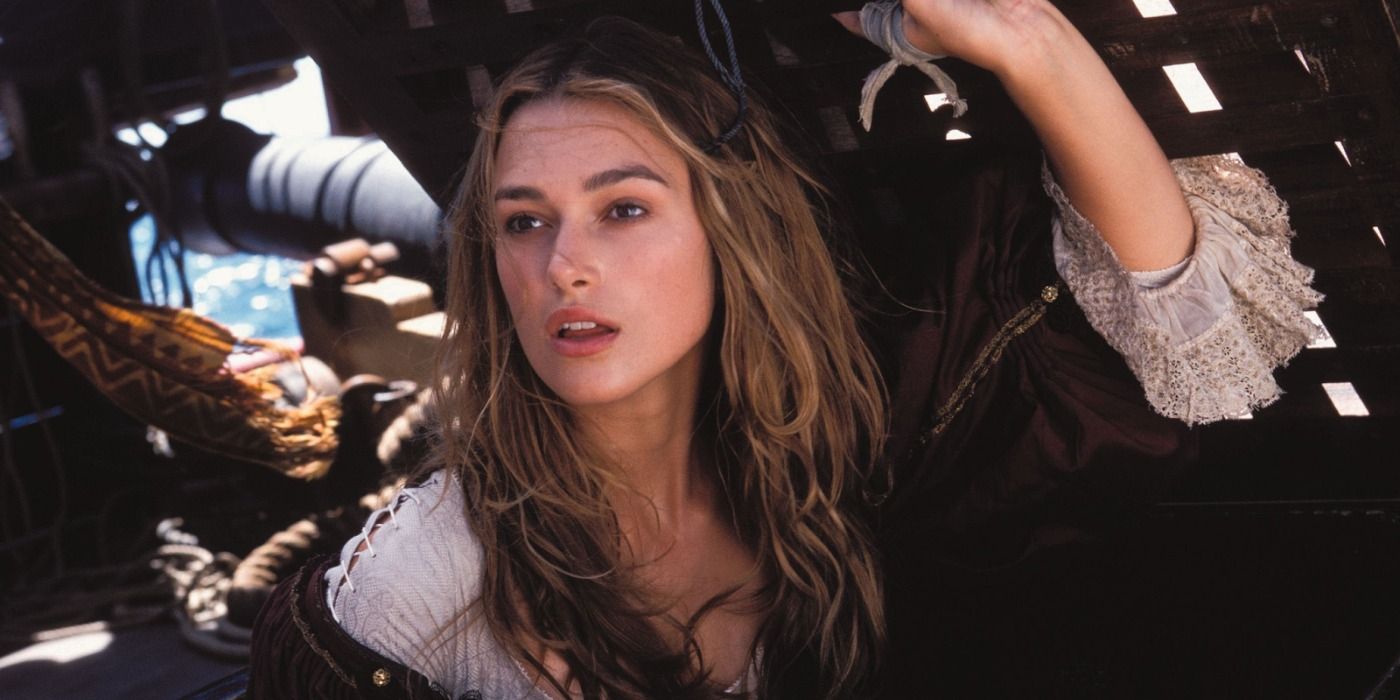 Keira Knightley as Elizabeth Swann on a pirate ship in POTC