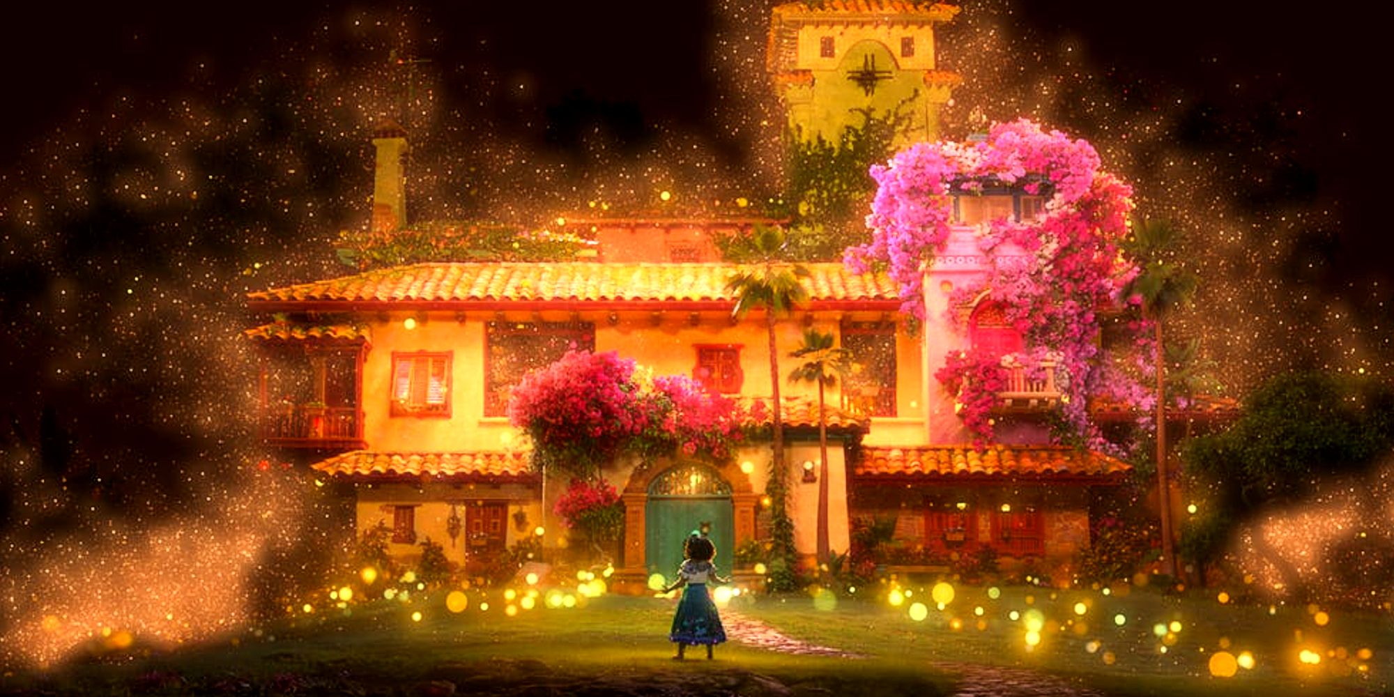 Mirabel Madrigal looks at the glowing Magical House in Encanto.
