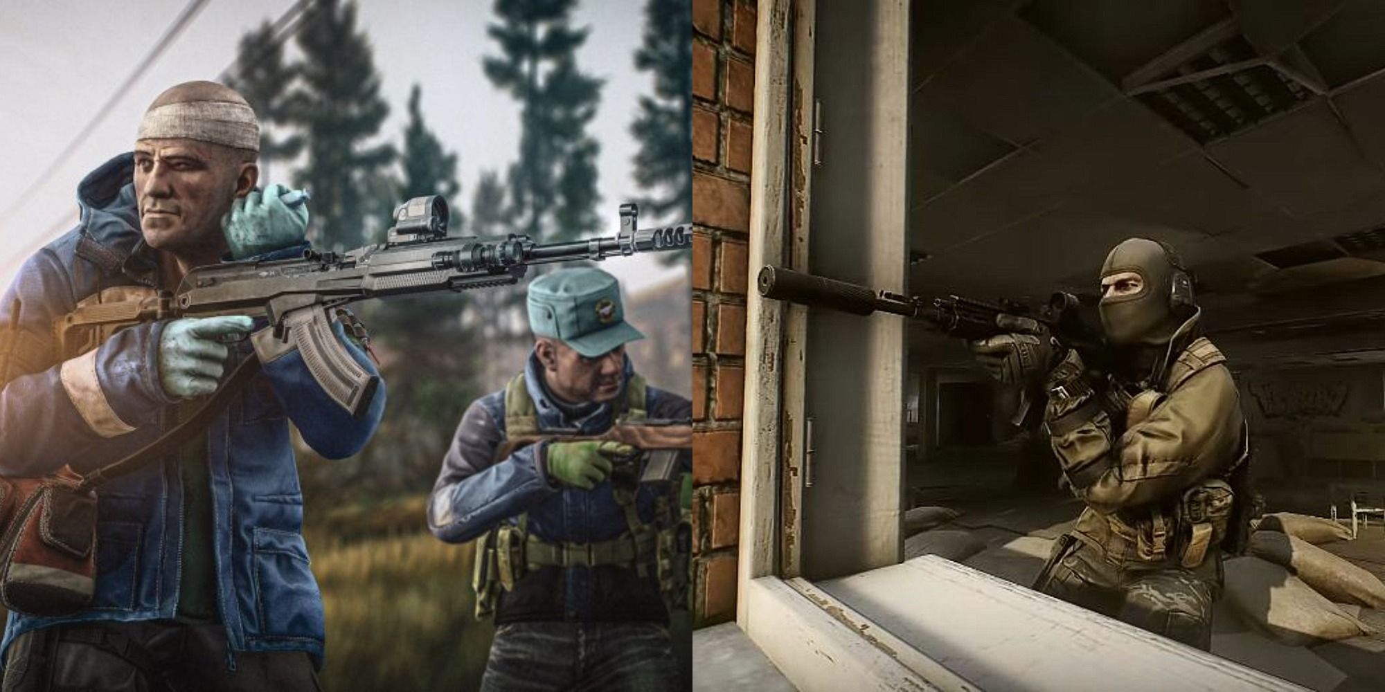 Split image showing a pair of Scavs and a sniper in Escape From Tarkov
