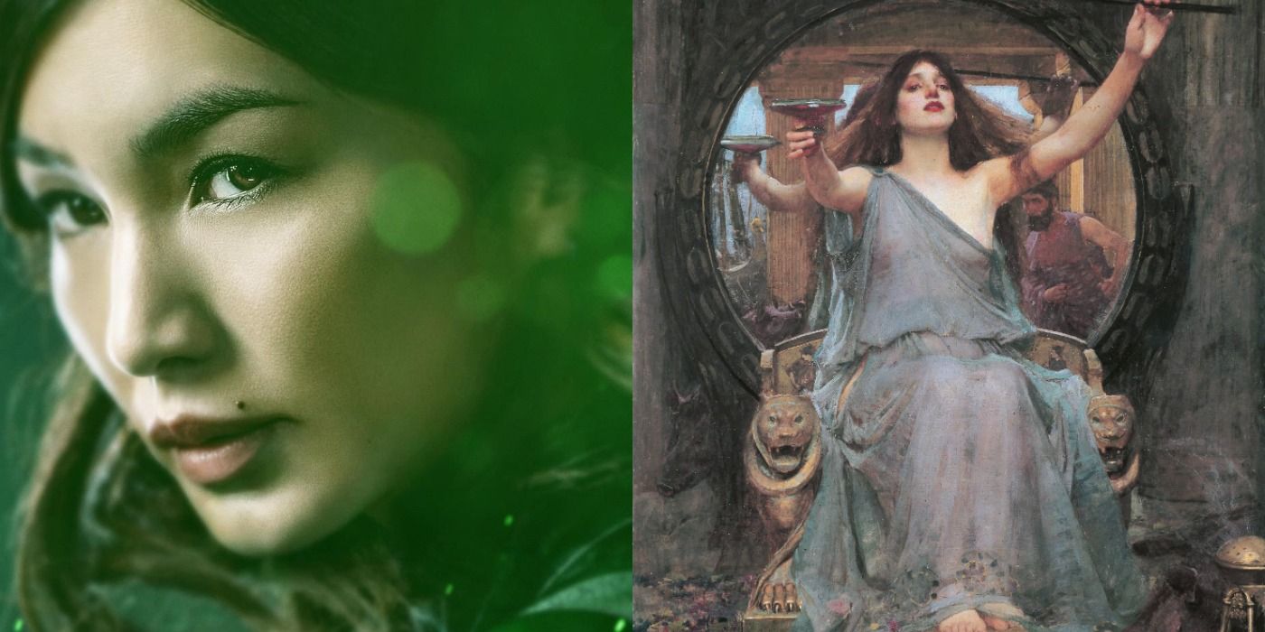 Split image showing Sersi from Eternals and a painting of Circe