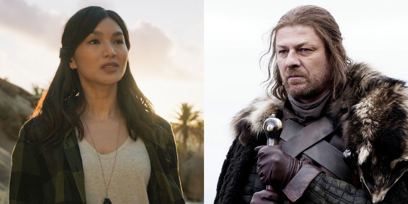 Split image showing Sersi in Eternals and Ned in GOT